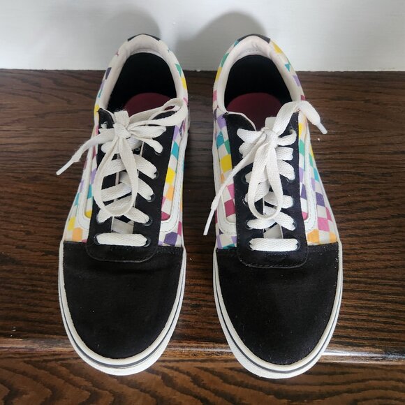 EUC-VANS Checkered Old Skool Rainbow Sneakers Canvas/Suede- Youth Missy Size 4 - Picture 4 of 14